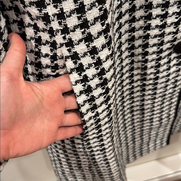 Kate Spade Women’s Houndstooth Tweed Coat Black White Crewneck Pea Coat Size XL - Picture 3 of 11